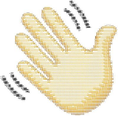 a golden croissant drawn with colored ASCII characters